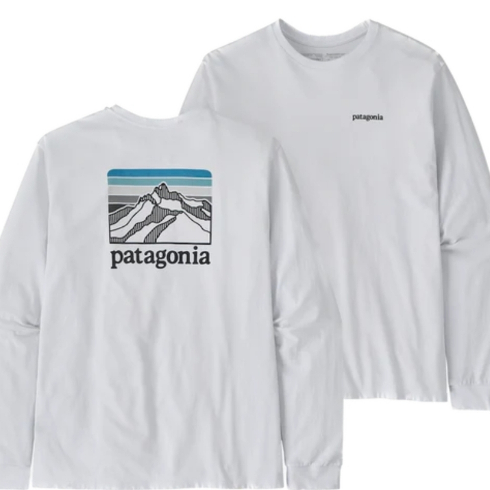 Patagonia Line Logo Ridge Mountain Back Graphic Long Sleeve Shirt White Size M